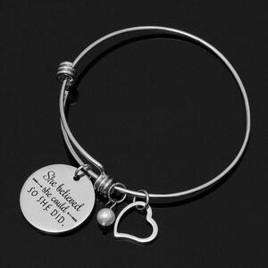 NEW Silver "She Believed She Could So She Did" Heart Bracelet
